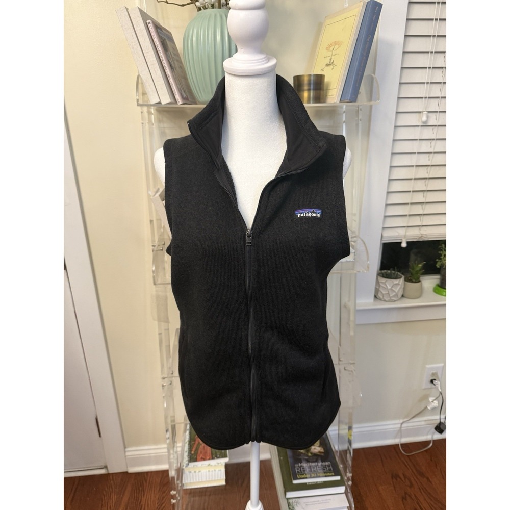 Patagonia Sweater Vest Top Womens Medium Black Full Zip Fleece Euc Fall 🍁